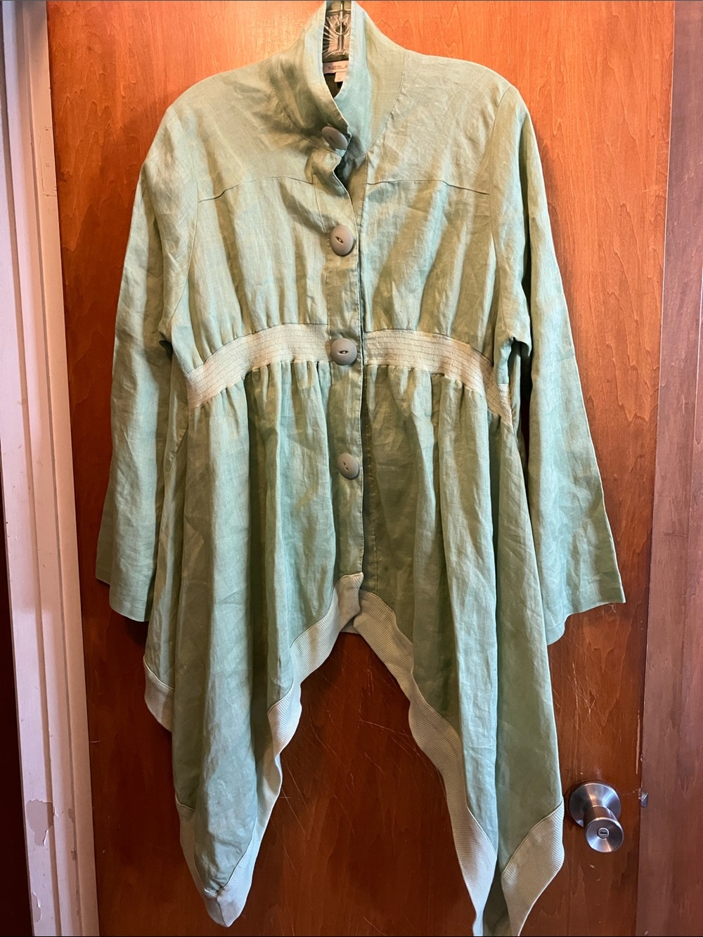 Neslay Green Linen Blend  Button-Front Women’s Tunic Jacket Size 2 Lagenlook